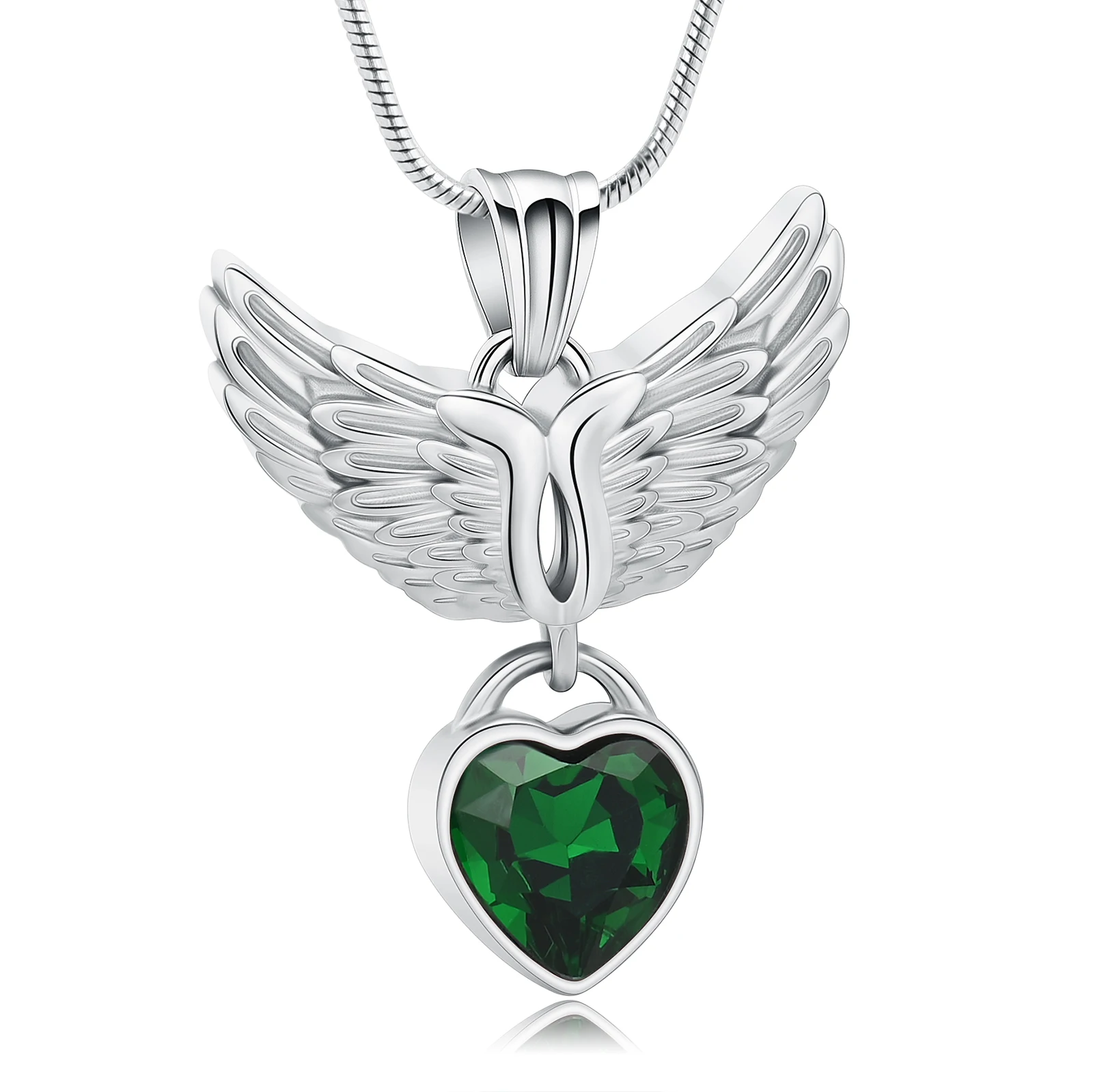 Angel Wing Urn Necklace for Ashes Stainless Steel Inlaid Heart Crystal Memorial Pendant Cremation Jewelry Keepsake for Women