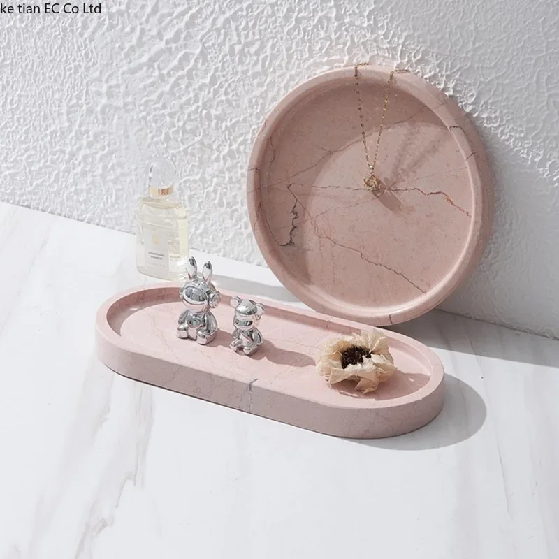 European style creative marble tray Light luxury rose pink trays decorative Jewelry key storage plate Bathroom storage tray view 2