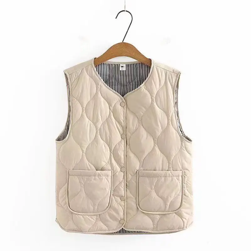 Autumn Winter Cotton Vest Women Sleeveless Cardigan Quilted Jacket Light Thin Tops Button Waistcoat Loose Jacket Warm Coat New