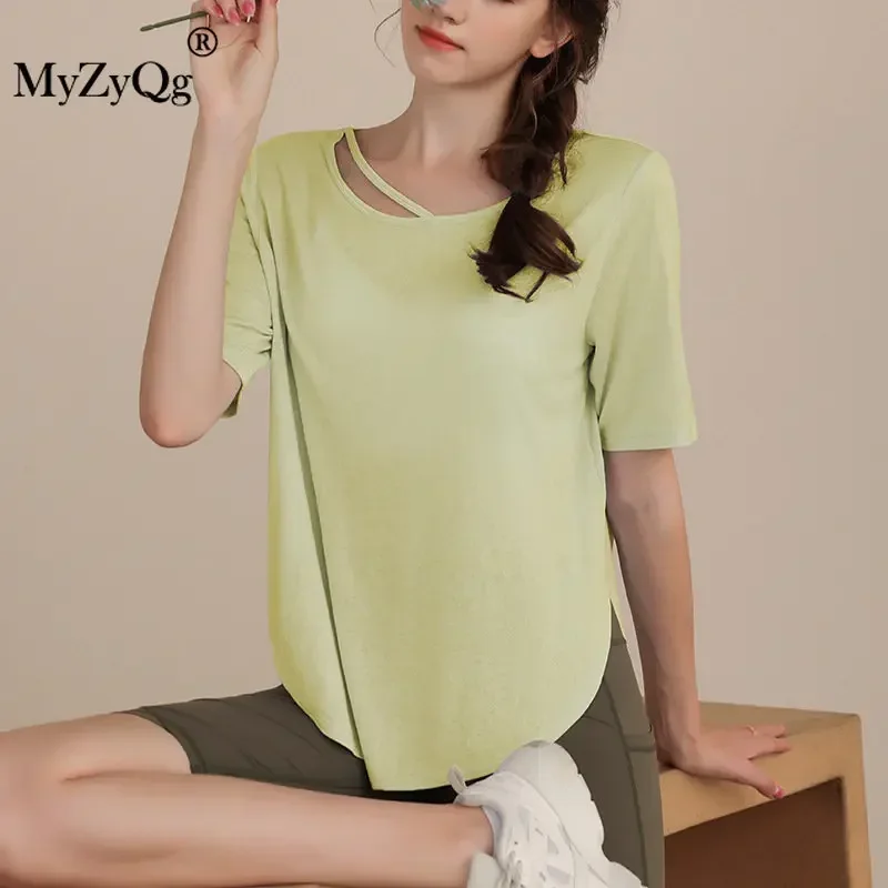 MyZyQg Women Short Sleeve Yoga T-shirts High Appearance Level Running Training Sportswear Professional Outdoor Fitness Crop Top