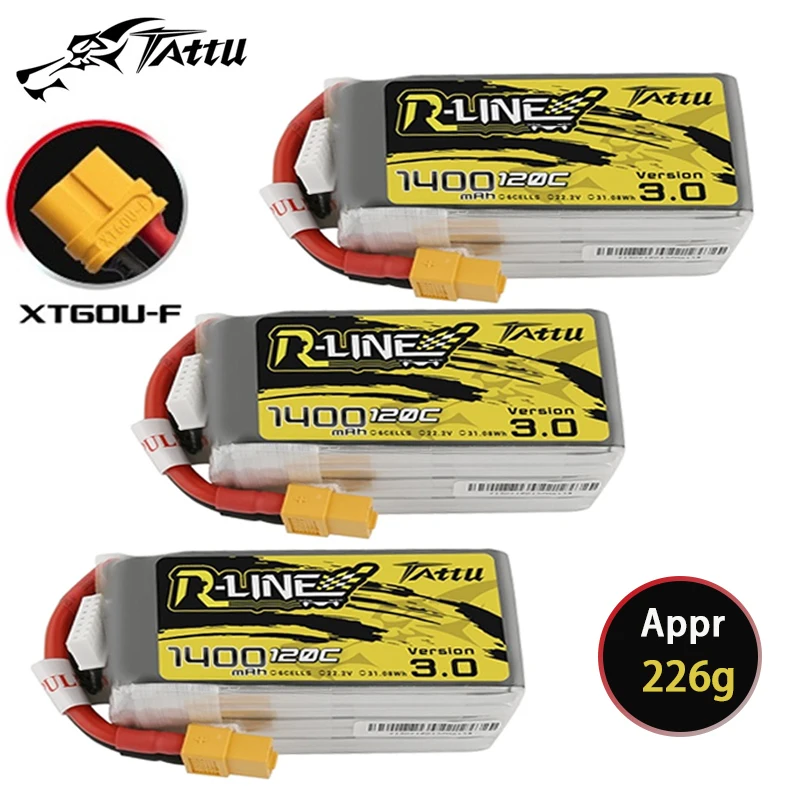 TATTU R-LINE 3.0 120C 1400mAh 6S 22.2V LiPo Battery For RC Helicopter Quadcopter FPV Racing Drone Parts 6S Drones Battery