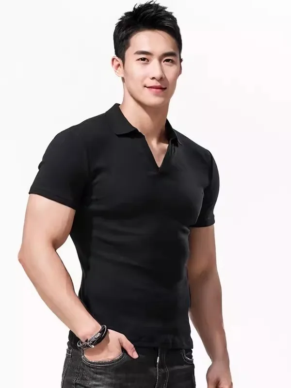 

plus Size Men's Fitn ort Sve irt American Sle Turn Collar Slimming T-irt Bla Summer Large Clothing
