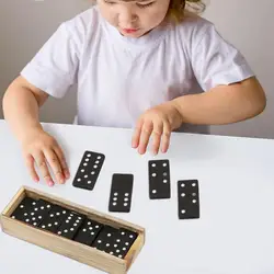 Hölzernes Domino-Brettspiele, Reisen, lustiges Tischspiel, Domino-Spielzeug, Lehrmittel, doppeltes 6-Dominosteine-Set, Puzzle-Karte, schwarze Dominosteine