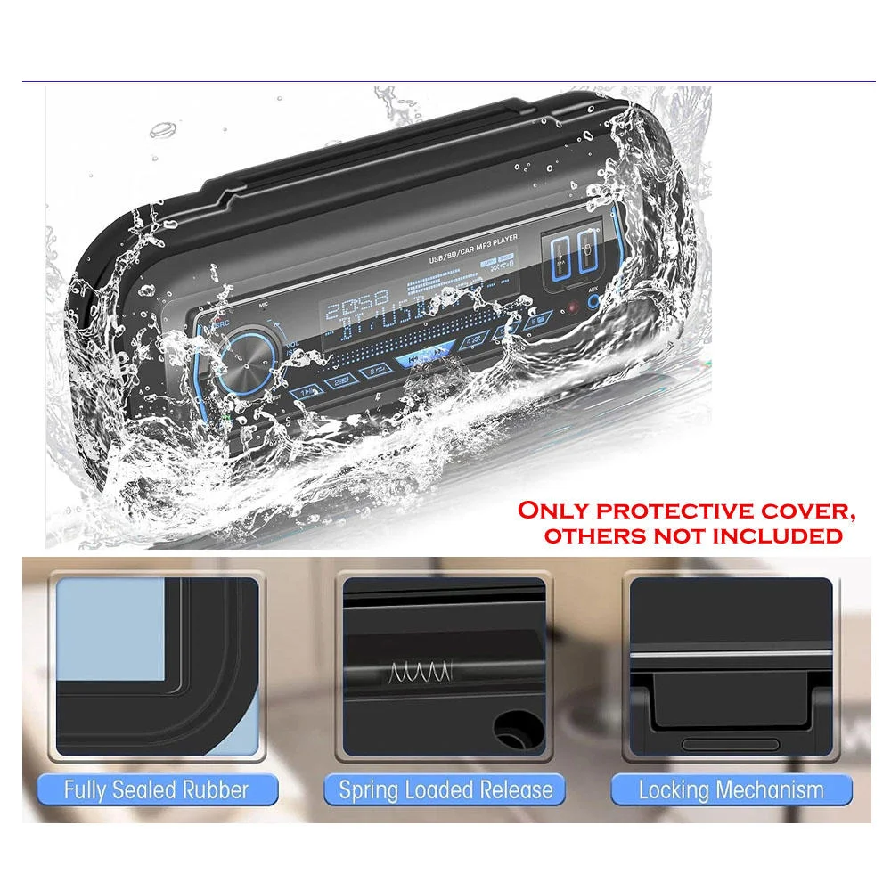 Waterproof Marine Boat Stereo Housing Cover Spring Loaded Flip Top Single DIN Radio Shield Protection Case for Yacht RV Camper