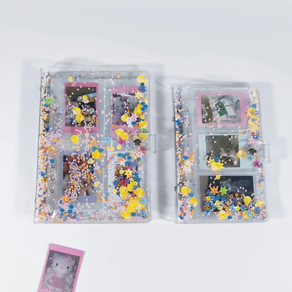 Transparent Pink Blue Transparent Loose-Leaf Girl's Heart Photo Album Storage Card Book A6/A5 Sequin Stationery