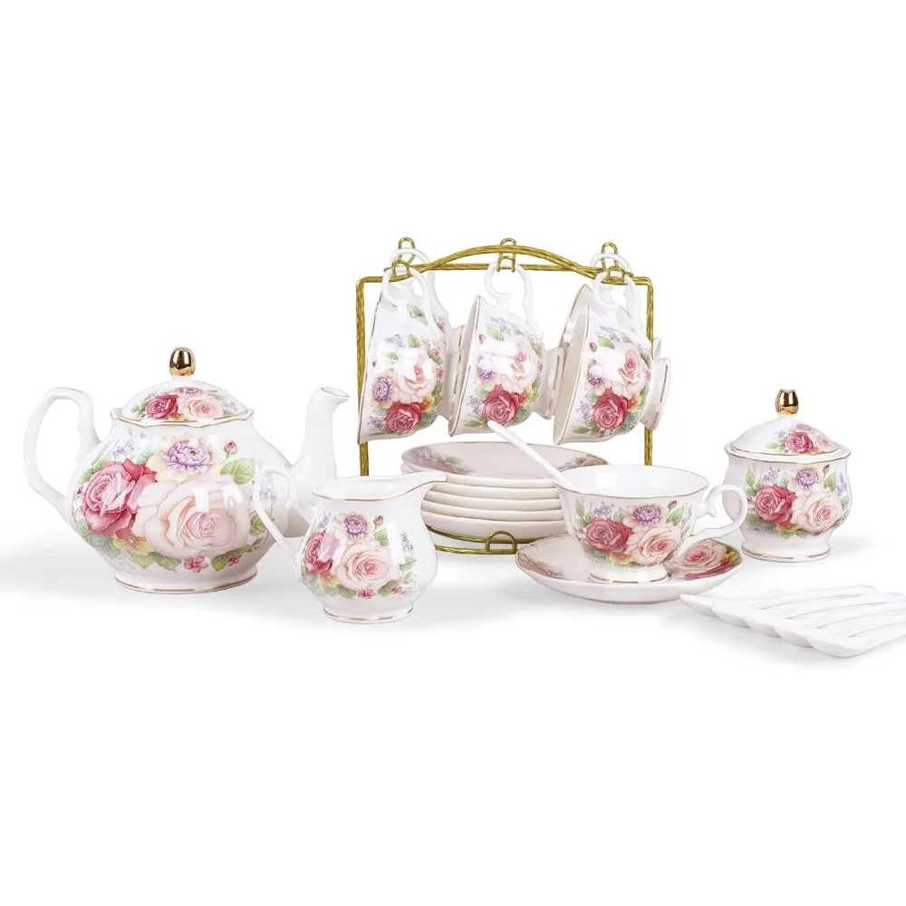

European porcelain coffee set, Pink women's tea set, bone China tea set, Vintage flower coffee teapot and cup