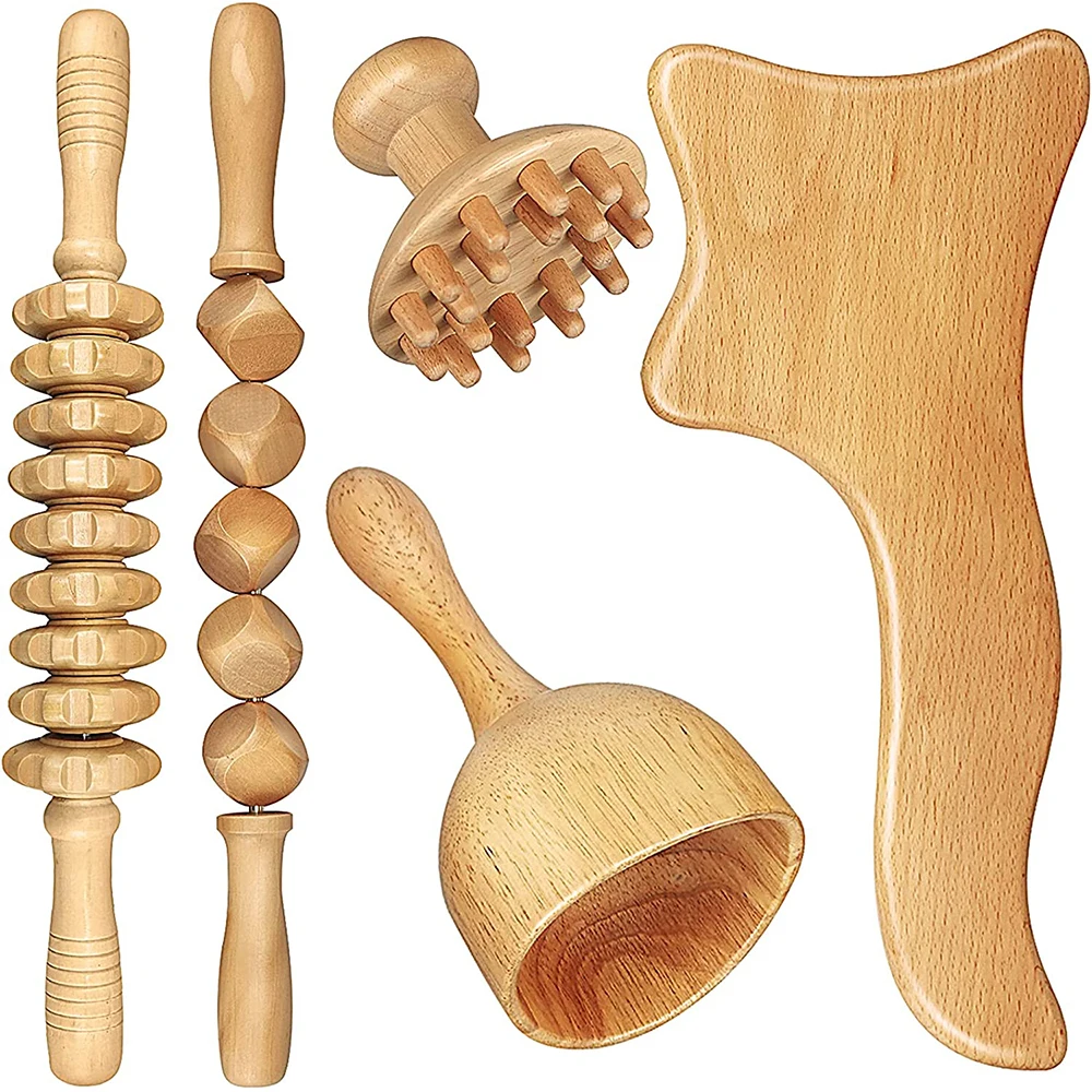 

Wood Therapy Massage Tools, Lymphatic Drainage Maderoterapia Kit Massager, Anti Cellulite Handheld Roller Stick for Body Shaping