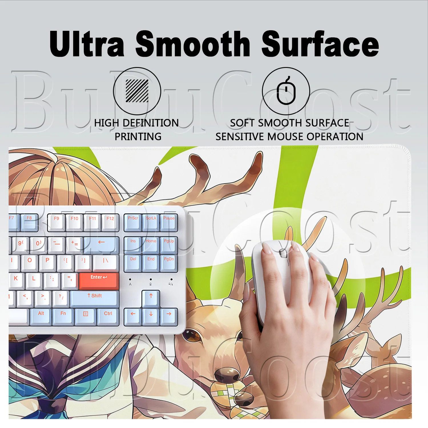 Locking Edge Large Anime My Deer Friend Nokotan Kawaii Shikanoko Noko Mousepad 900x400mm Office Notebook Keyboard Decoration Rug - view 4