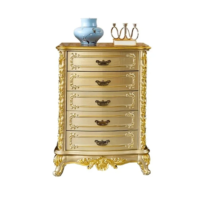 

American full solid wood carving flower locker, high-end luxury champagne gold storage cabinet