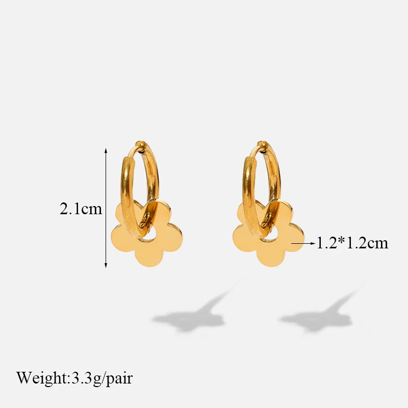 GANEMLY New Fashion Gold Color Small Flower Hoop Earrings For Women Elegant Stainless Steel Earrings Waterproof Jewelry Gift