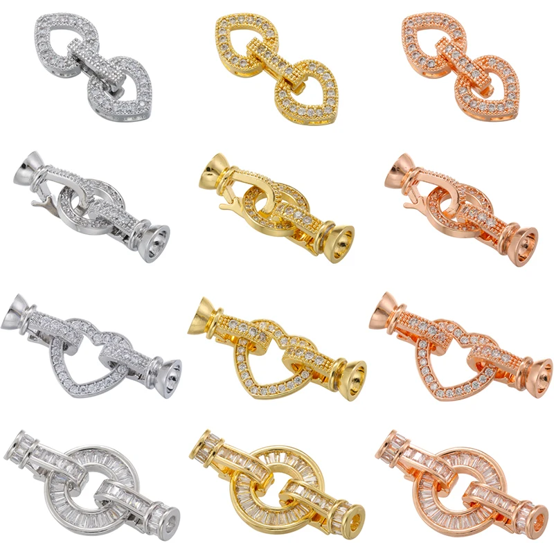 ZHUKOU Hooks for jewelry making women bracelet jewellery making supplies Cubic zirconia connectors jewelry materials VK197