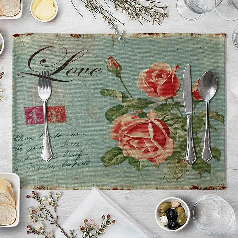 خمر زهرة تحديد الموقع القطن الكتان النسيج الجدول الحصير الأسرة عشاء أدوات المائدة المطبخ الجدول حصيرة 4 قطعة