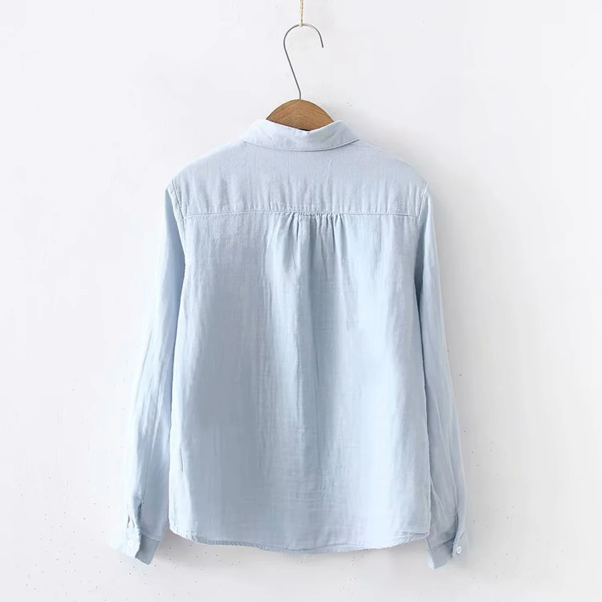 New Spring Women Double-layer Cotton Shirts Full Sleeve Pointed Collar  Loose Solid Casual Soft Blouse Office Lady Work T34407X