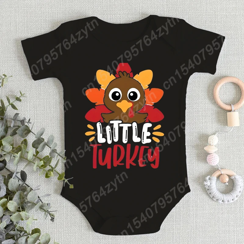 Adorable Baby Girl's Triangle Bodysuit, Cute Turkey Print for Thanksgiving Celebration, Perfect for Casual Daily Wear