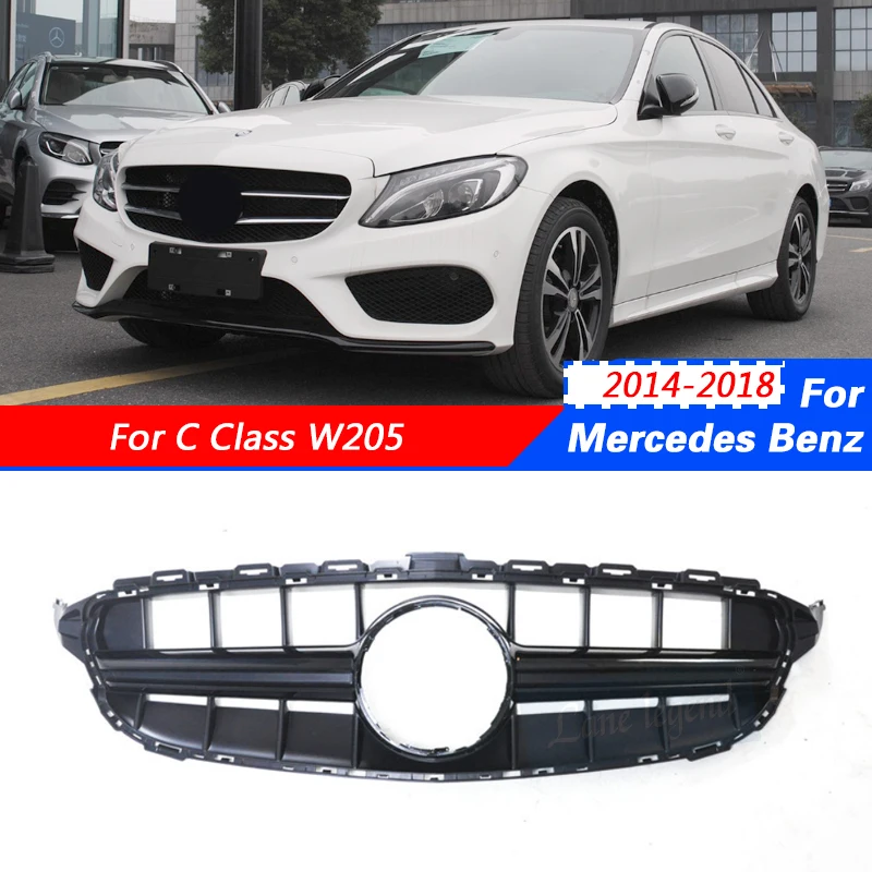 

E63 Style Front Grille Upper Bumper Hood Mesh Grid For Mercedes Benz C Class W205 2014-2018 C180 C200 C250 C300 C350 C43 Grill