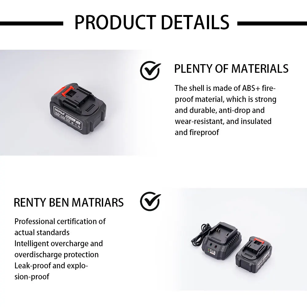 Rechargeable Lithium Battery Pack 20V Series Charger Cordless Drill/Saw/Screwdriver/Wrench/Angle Grinder Brushless Power Tools