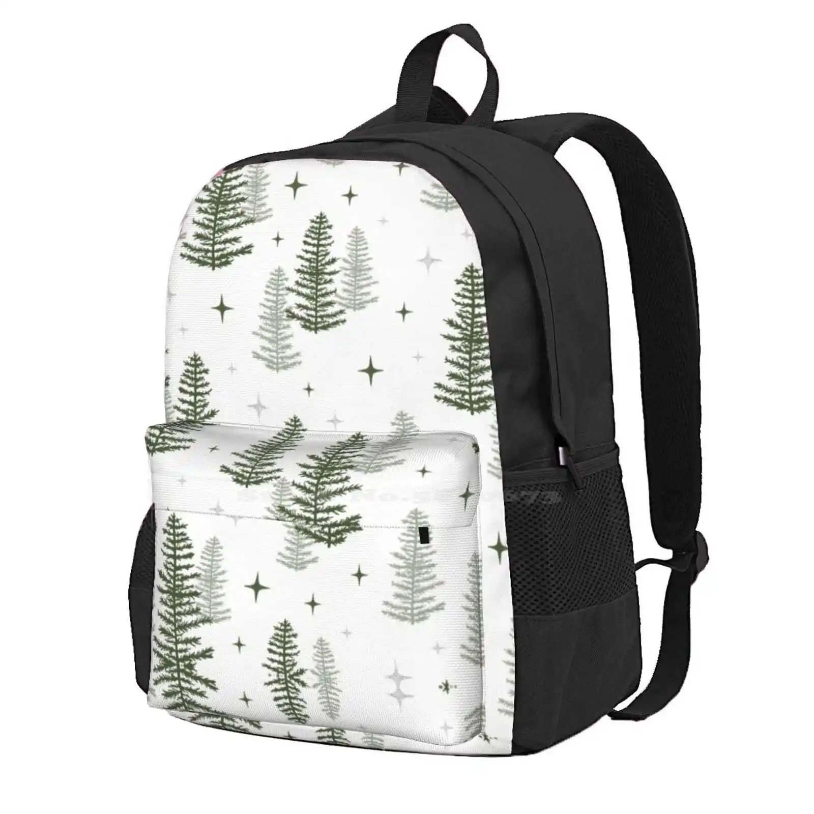 Christmas Night With Green Trees Hot Sale Schoolbag Backpack Fashion Bags Christmas Xmas Holiday Forest Nature Trees Star Shiny