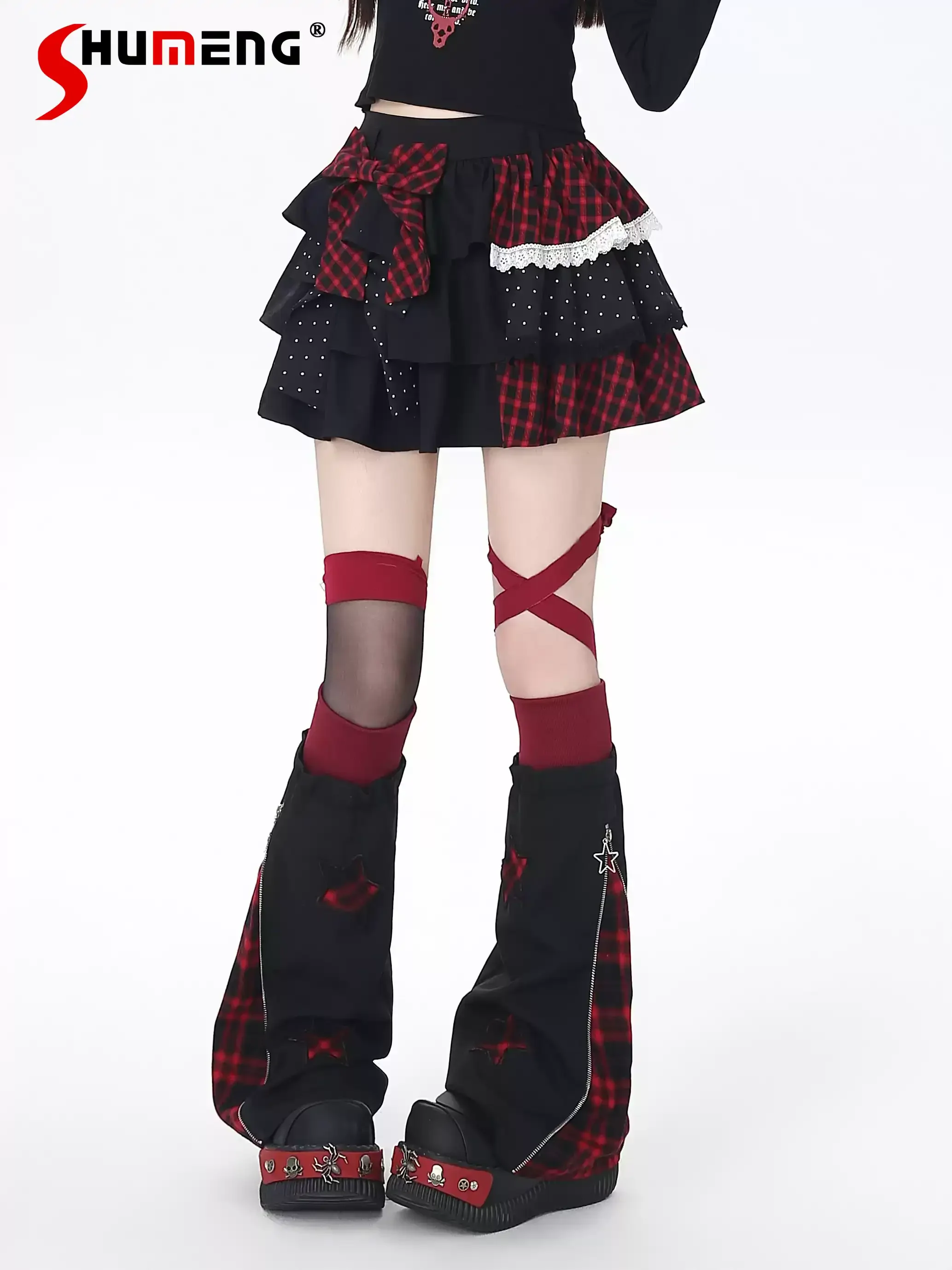 

Original Japanese Style Subculture Sweet Cool Girl‘s Y2K Skirt High Waist Bow Plaid Lace Spliced Short Skirts Women Summer 2026