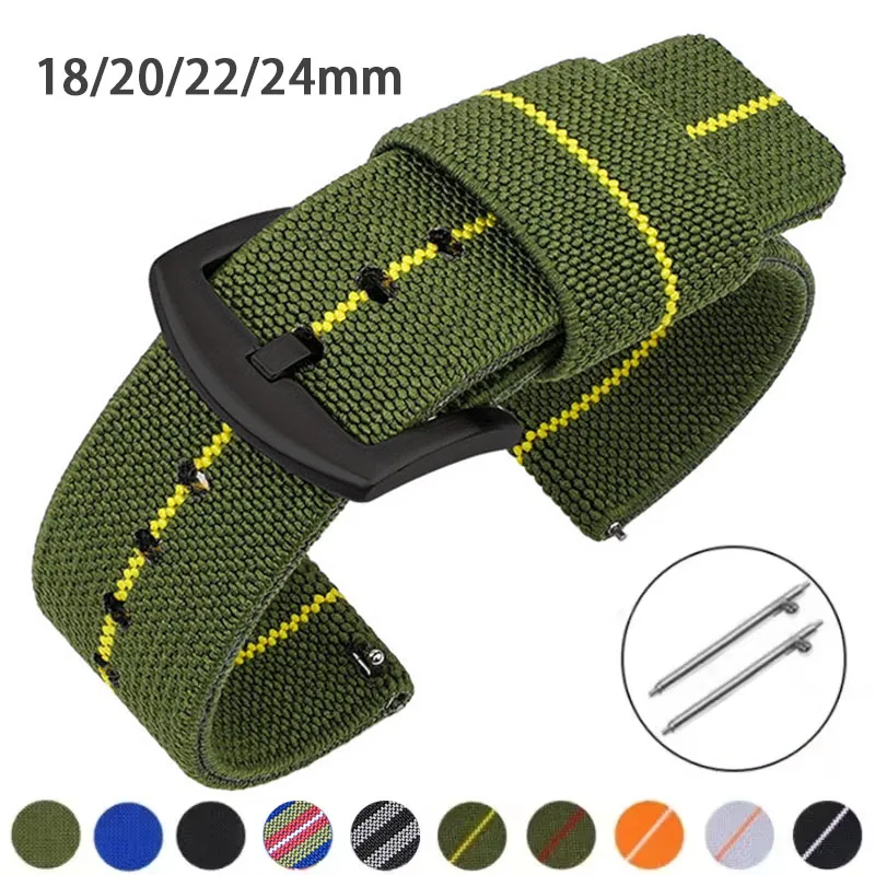 Nylon-Uhrenarmband, 18, 20 mm, 22 mm, 24 mm, Armee-gewebtes elastisches Armband für Seiko, Schnellverschluss, universelles Militär-Männer-Sport-Armband