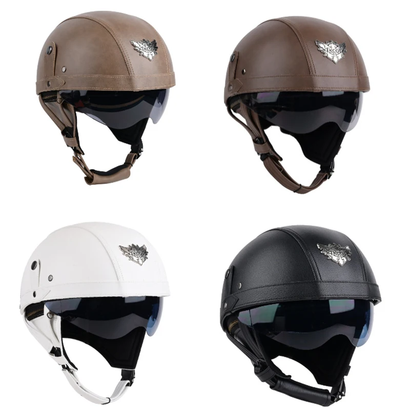 Motorcycle Riding Protective Helmet Leather Retro Half Helmet 3C Certified Anti-fall Wear-resistant Detachable Riding Equipment