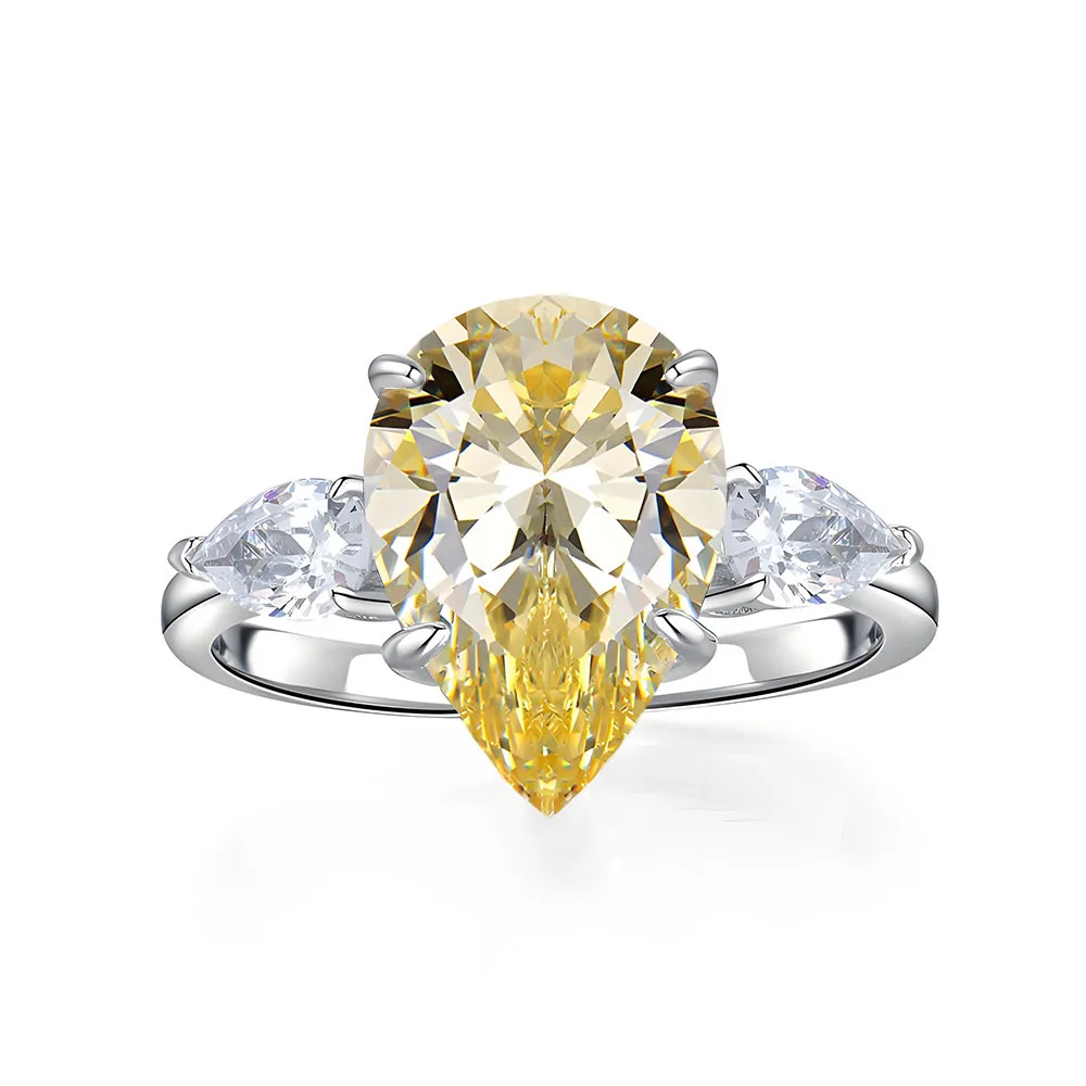 Water drop pear shape engagement ring women's s925 sterling silver diamond ring yellow high carbon diamond jewelry ring