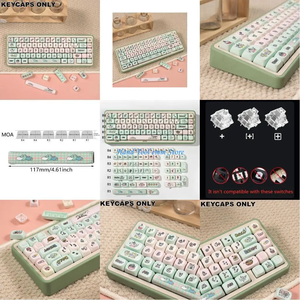 

H37F 1Set PBT Keycaps MOA Profile Full Set of Milk Green Pig Keycap Set Easy Installs