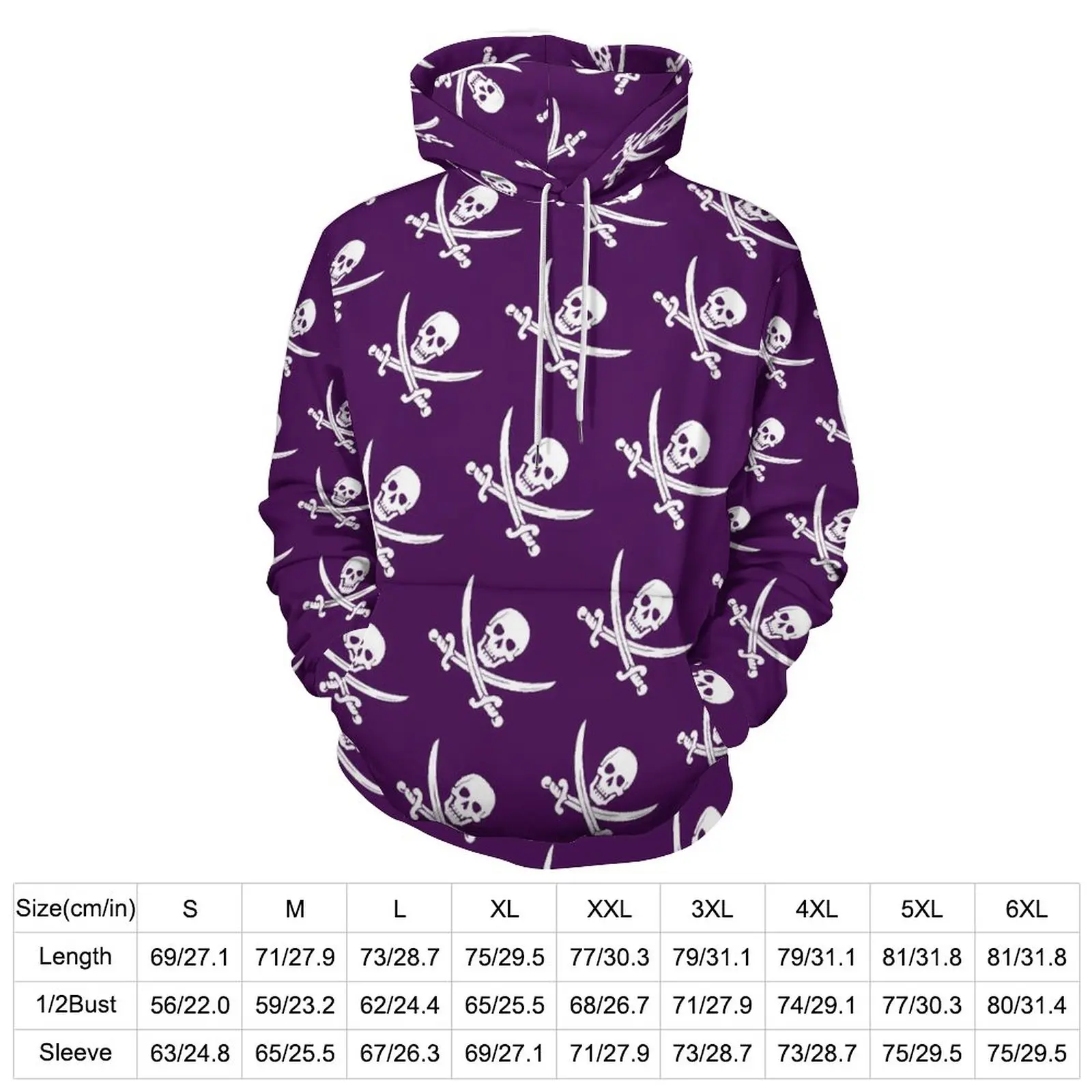 Pirate Skull Hoodies Jolly Roger Purple Harajuku Oversize Hoodie Unisex Long Sleeve Aesthetic Pattern Casual Sweatshirts