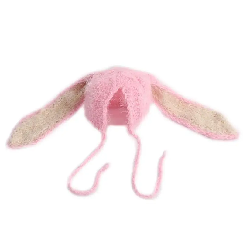 

U13F Bunny Ears Costume Hat Newborn Photography Props Baby Photoshooting Caps Lovely Rabbit Hat Skin-Friendly Infant Headwear