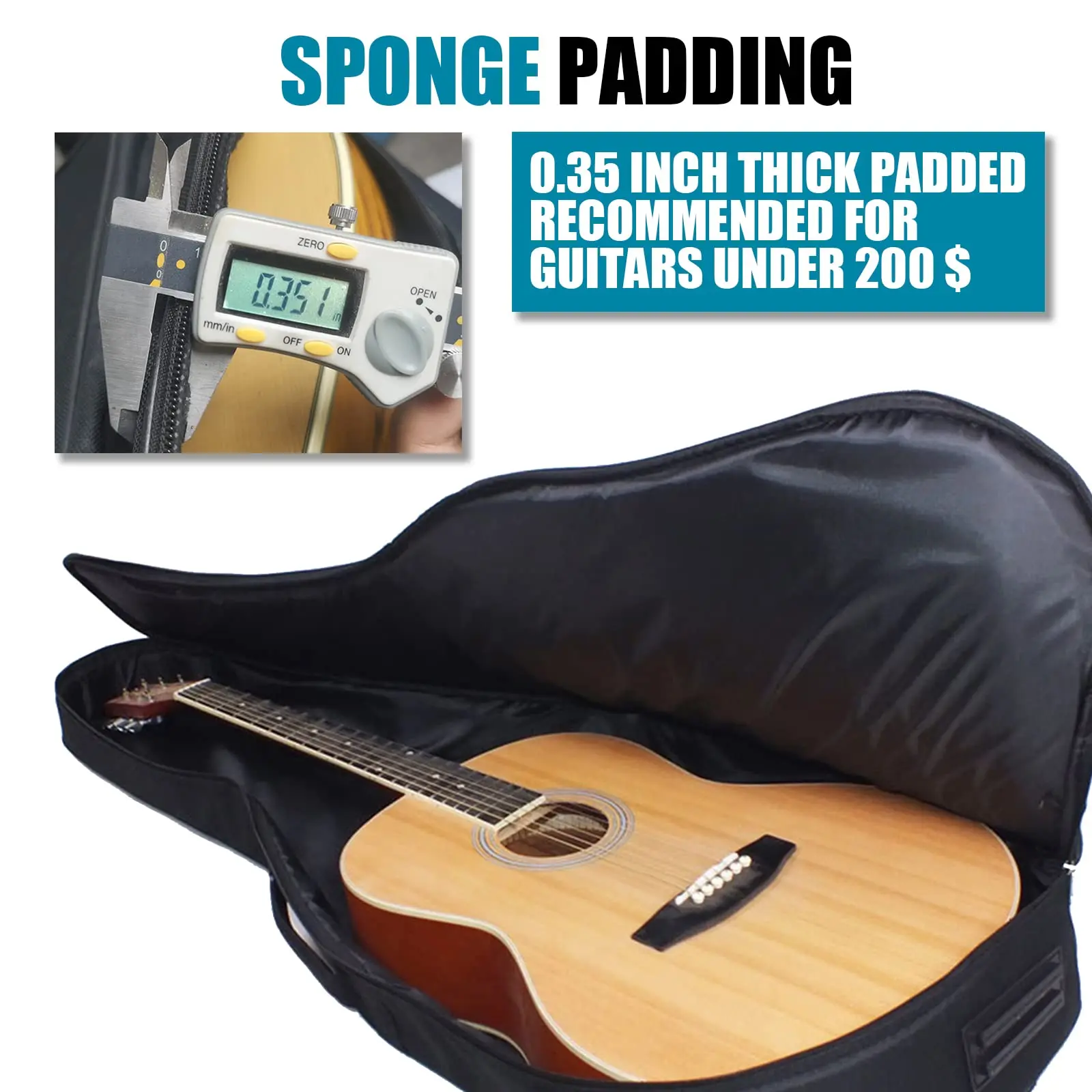 Acoustic Guitar Gig Bag 41 Inch 0.25 Inch Sponge Padding Water Resistent Dual Adjustable Shoulder Strap Guitar Case