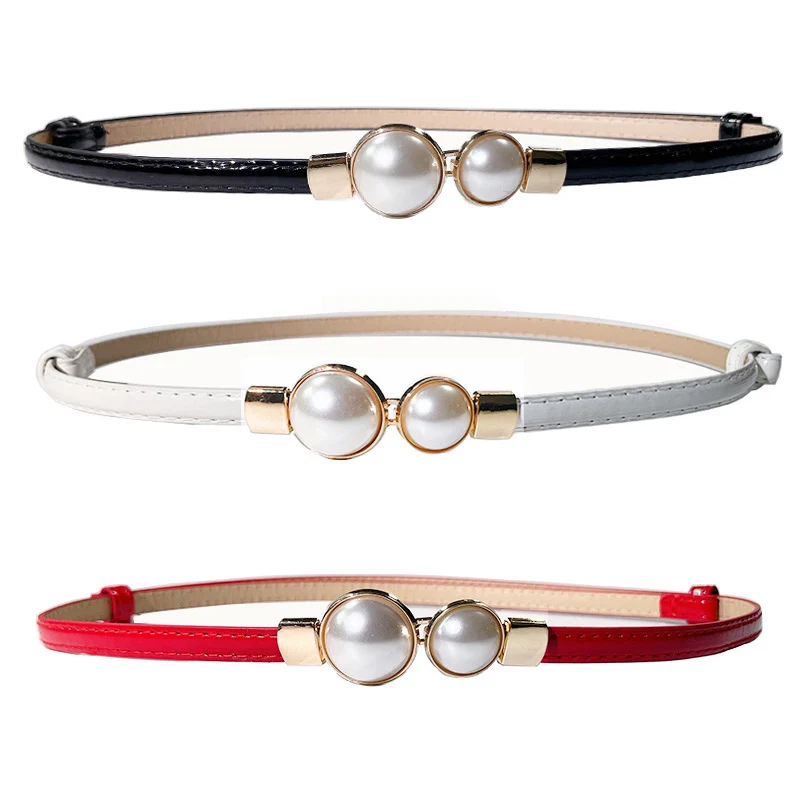 Cintura di perle vintage nuova misura regolabile, cintura sottile elastica con gancio per giacca maglione da donna nera lucida a specchio di fascia alta