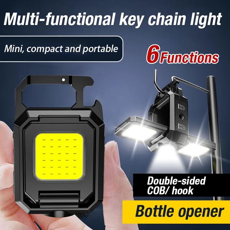 Bright COB Keychain Flashlight,Rechargeable Mini Work Light Magnetic Portable Pocket Lamp for Camping Fishing Hiking Emergency