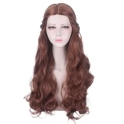 Peluca de Cosplay para mujer, pelo sintético de princesa bella con flequillo, pelo largo y rizado, fibra resistente al calor, fiesta