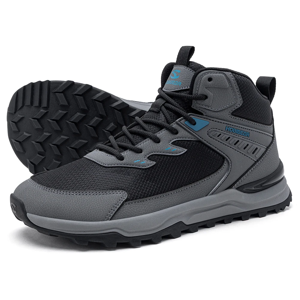 HOBIBEAR Men Wide Width Ankle Boots Mid-Top Hiking Running Shoes Non-Slip Outdoor Trail Walking Sneakers for Male