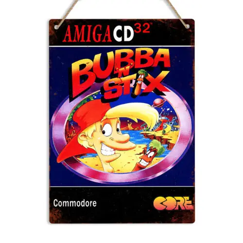 Bubba N Stix Amiga CD32 Metal Tin Sign Plaque Man Cave Shed Retro Gamer Art Gift