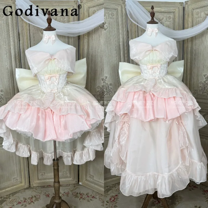 

Japanese Sweet Elegant Lolita Princess Tube Top Dress Birthday Bar Mitzvah Party Dress Noble Trailing Tutu Dresses for Women