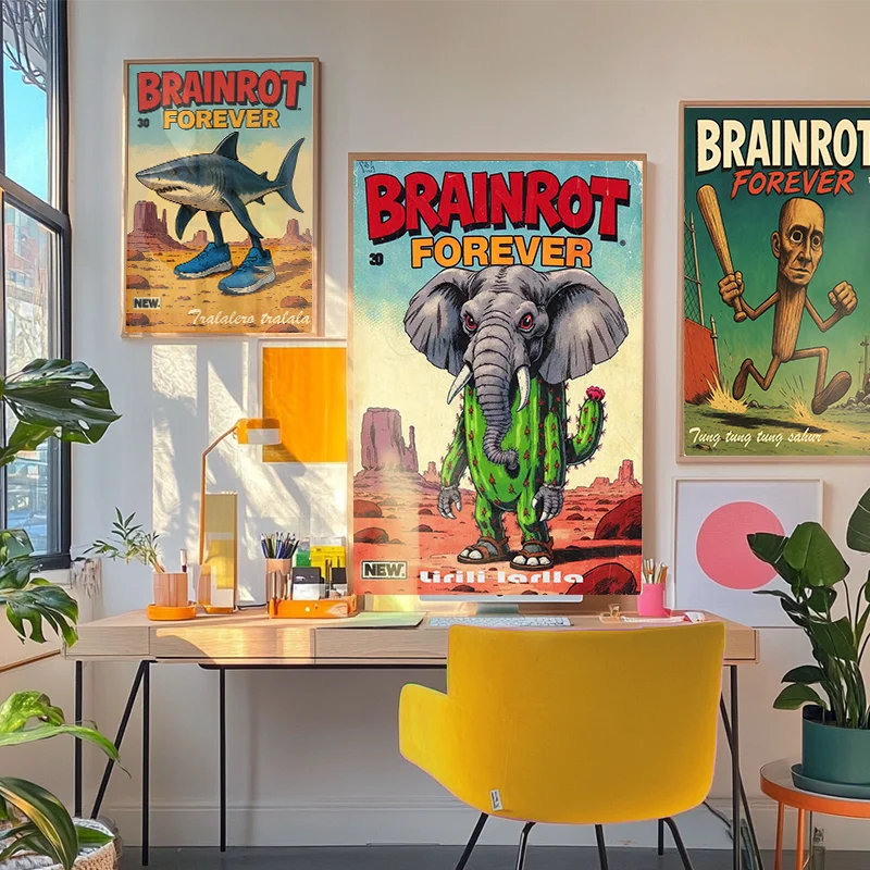 خمر العصرية Brainrot الهزلي تونغ تونغ ساهر Tarlalero Tralala جدار ديكور فني مضحك مخلوق غريب المشارك غرفة المنزل المرآب بار
