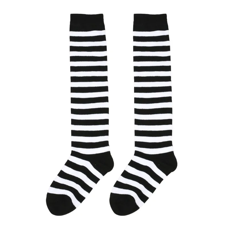 Children's Festive Striped Knee-High Knitted Socks, Daily Wear & Stage Performance Dress Socks for Girls, Stretchy Fine Stripes