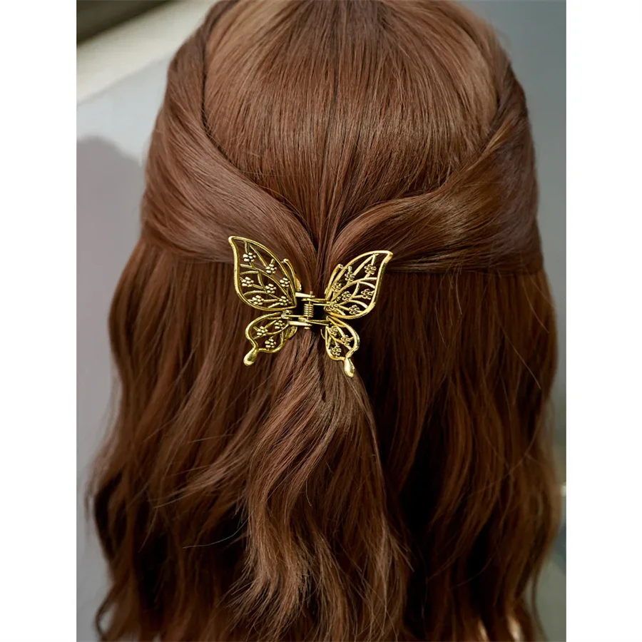 New Fashion Women\'s Retro Clip Alloy Butterfly Hair Clip Golden Elegant Mini Simple Hair Accessories Wholesale