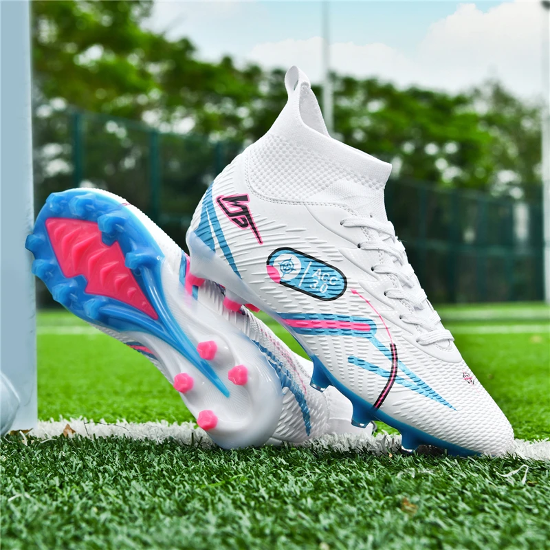 

Men's Soccer Boots Turf Hightop Outdoor Indoor Football Shoes Sneaker TF Cleat Training Athletic for Youth
