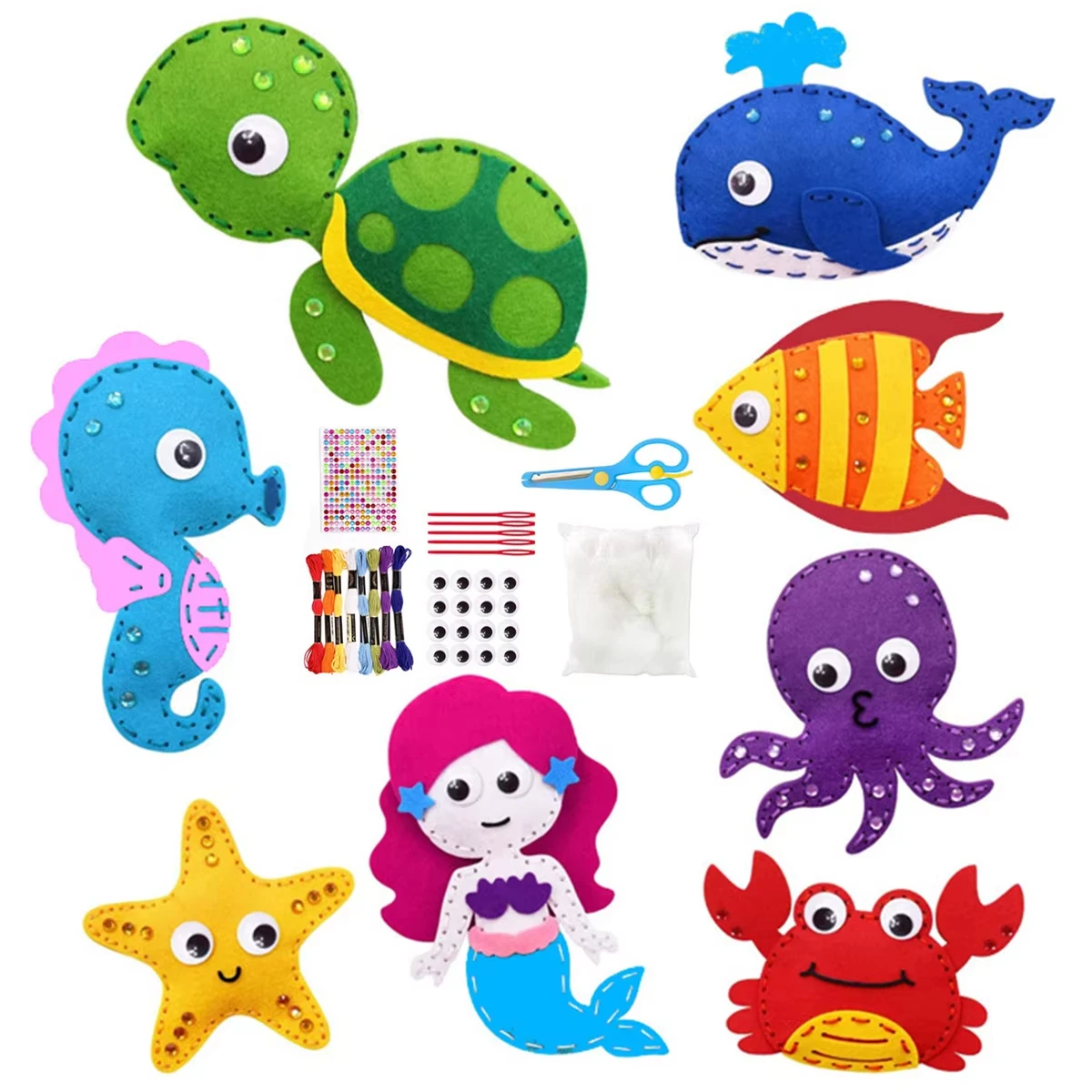 Sea Animals Sewing Kit Make Own Ocean Animals Mermaid DIY Felt Craft Kit Gifts for Beginner Kids Educational Art Supplies