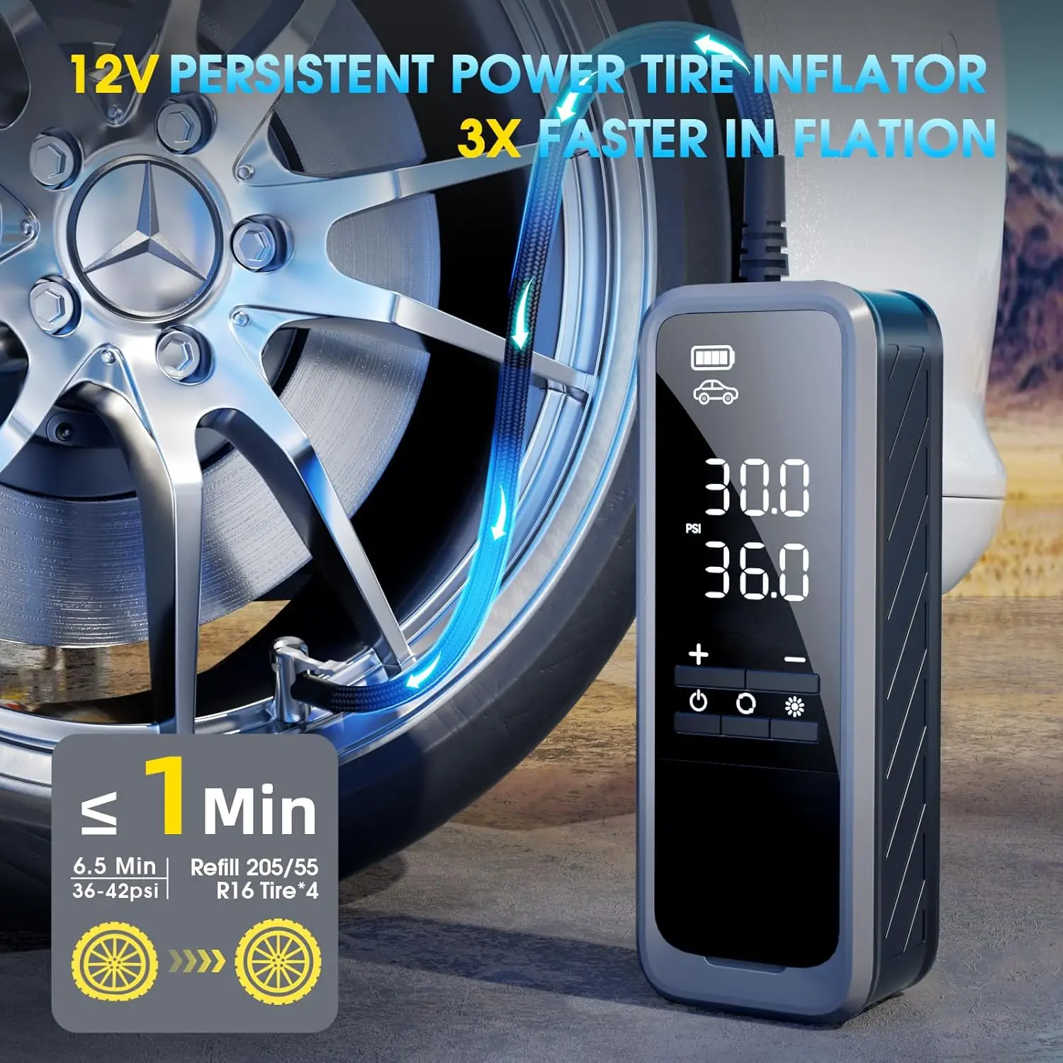 Tire  Portable Air Compressor, Tire  150 PSI and Tire Pressure Gauge Electric Air Pump with LED Light f