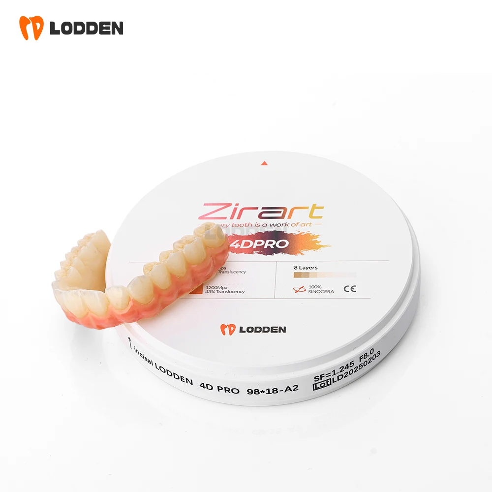 LODDEN Zirconia Block 4D PRO Multilayer Zirconia Disc 98mm 8 Layer Open System Vita 16 Colors For CAD/CAM Dental Lab Material