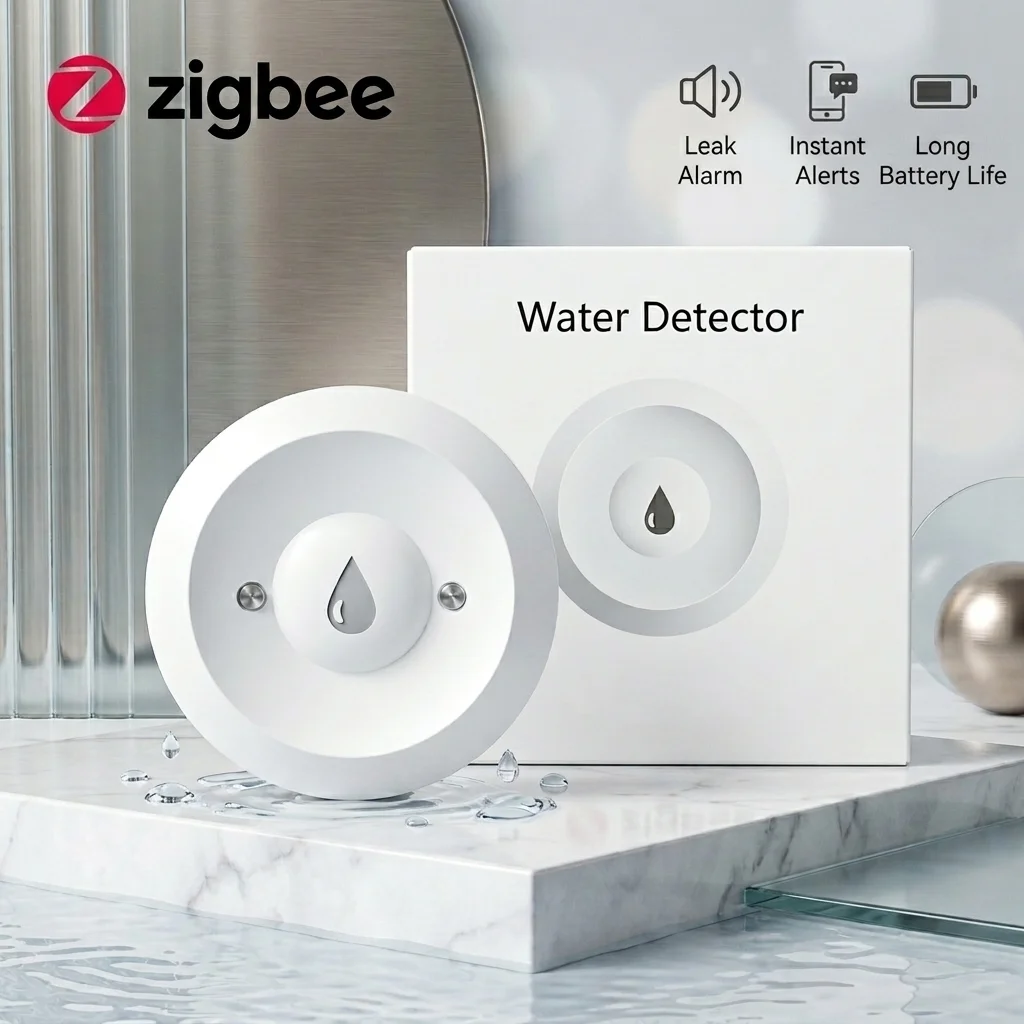 Smart Zigbee Water Sensor Flood Leak Detector App Remote Monitoring for Kitchen/Bathroom Support Home Assistant Zigbee2mqtt