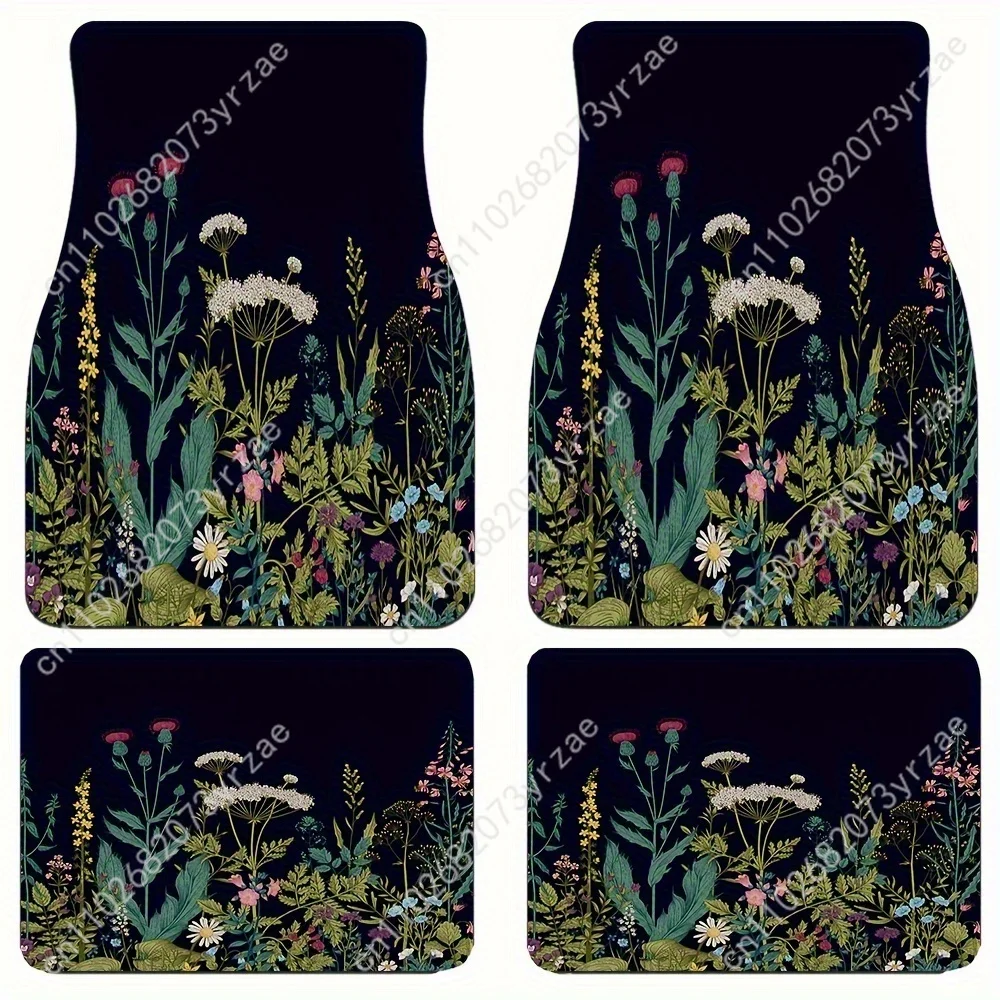 

Green Plant Flower 4pcs Universal Car Floor Mats All-Season Fashionable Auto Interio Absorbent Non-Slip Washable Car Floor Mats