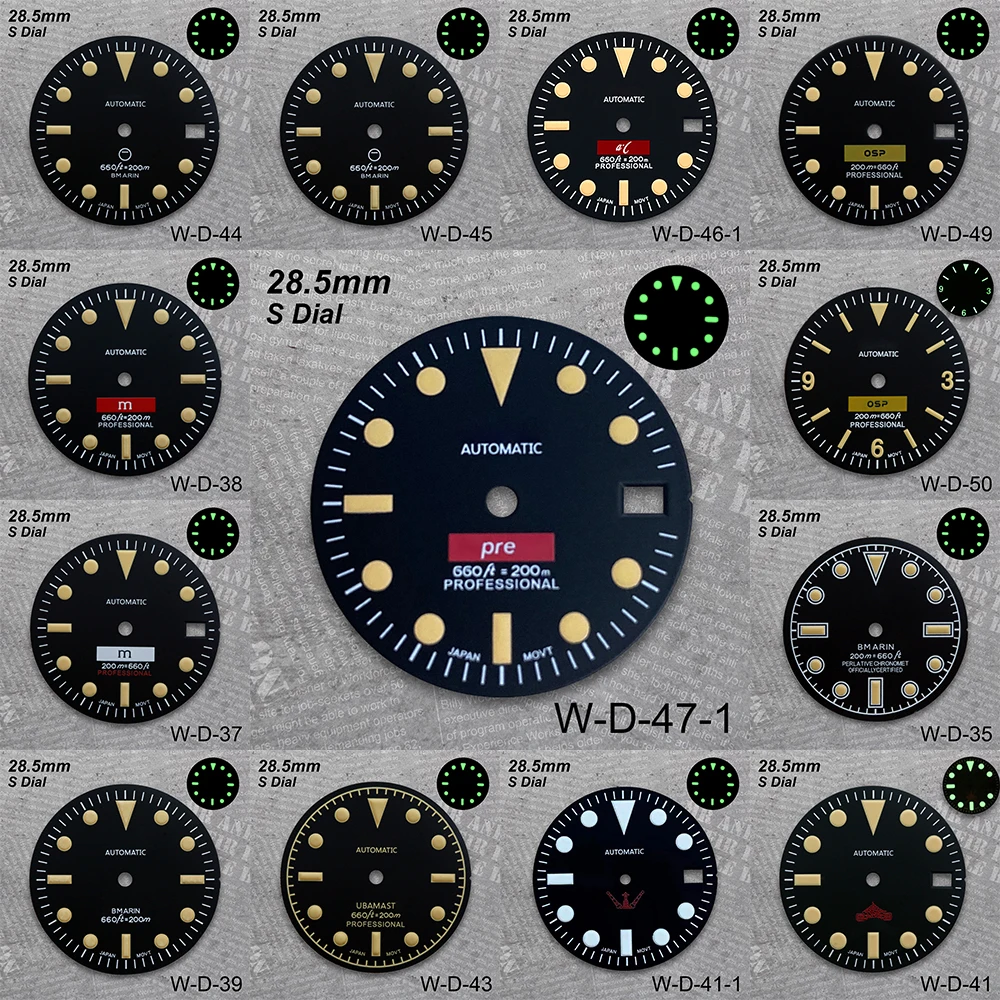 

28.5 mm Retro S Logo Dial Suitable For NH35/NH36/4R Movement Green Luminous Matte High Quality Watch Modification Accessories