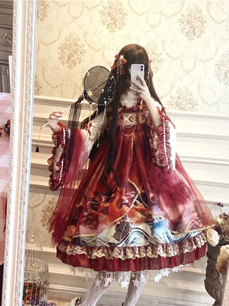 

New Chinese-style pearl playing blouse and skirt net gauze dress