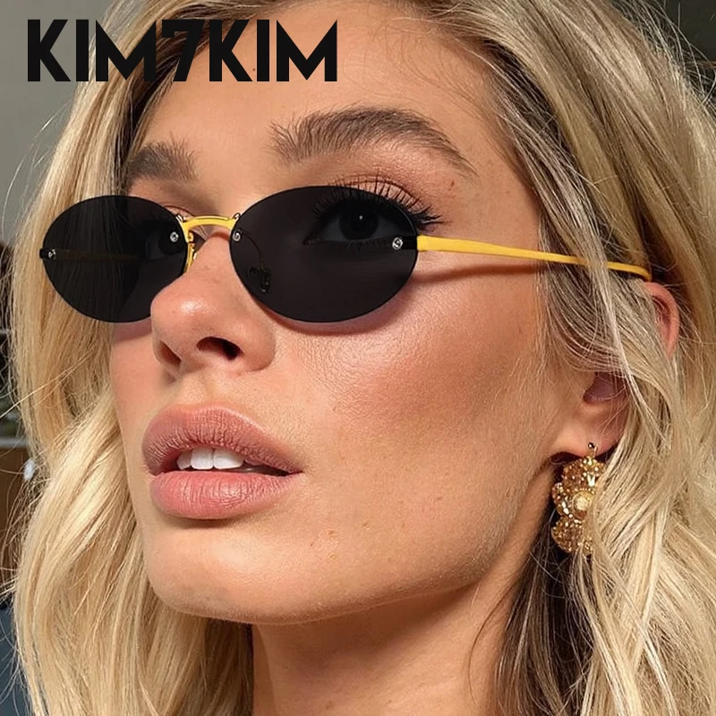 الرجعية موضة بدون شفة البيضاوي إطار معدني النظارات الشمسية النساء الفاخرة العلامة التجارية فاسق نظارات شمسية للسيدات العصرية بدون إطار نظارات السفر #1