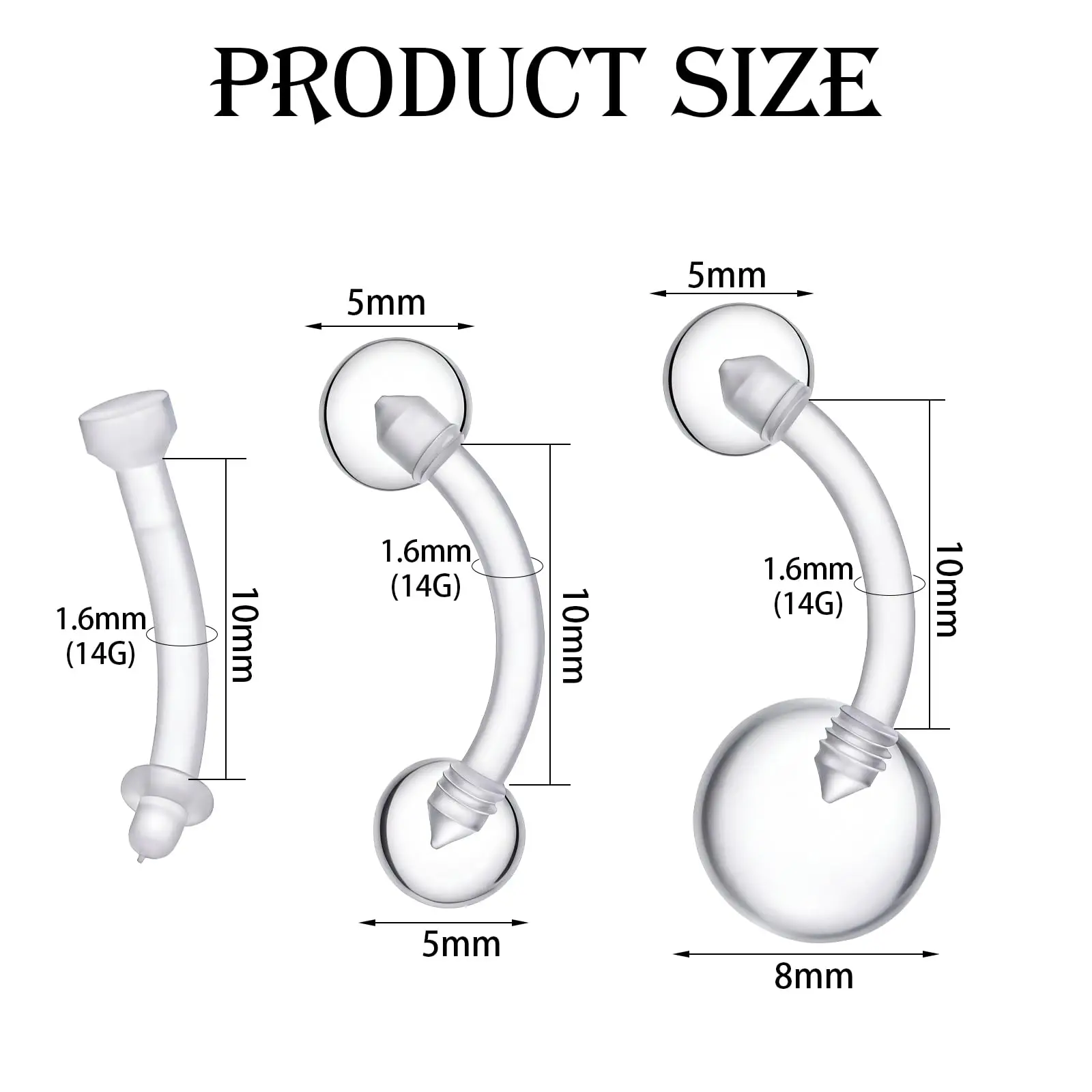 12Pcs Set Plastic Belly Button Rings Clear Tongue Rings Pregnancy Barbell Piercing Retainer Invisible Navel Ring for Work Sports