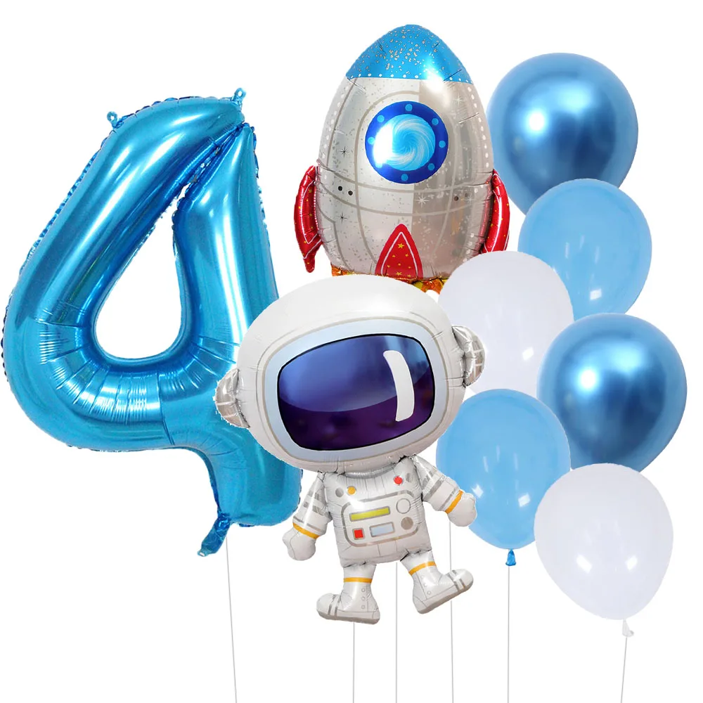 Outer Space 0-9 Number Balloon Kit Astronaut Spaceman Rocket Foil Globos For Boy Kids Galaxy Theme Birthday Party Decor Supplies images - 6