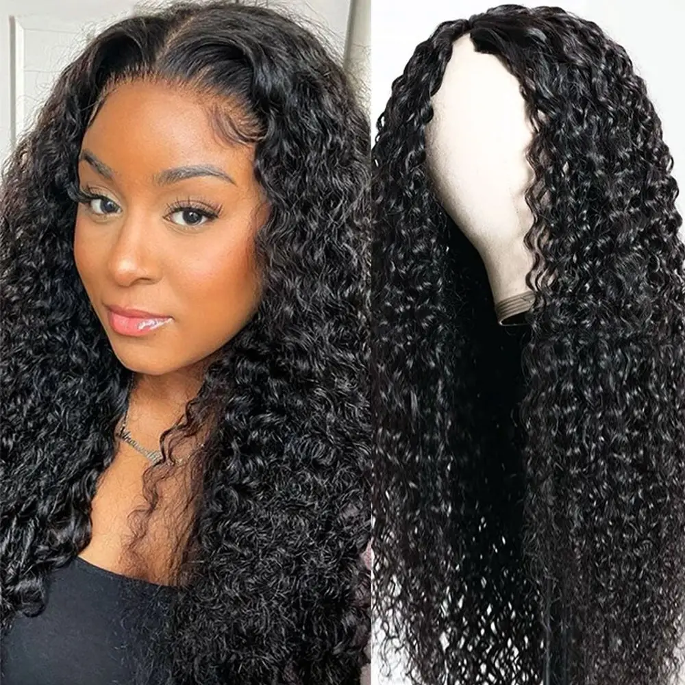 

Парик V-образной формы с глубокими волнами из натуральных человеческих волос, для начинающих, для женщин, бразильский, машинной работы, плотность 180%, парик с глубокими волнами, натуральный цвет